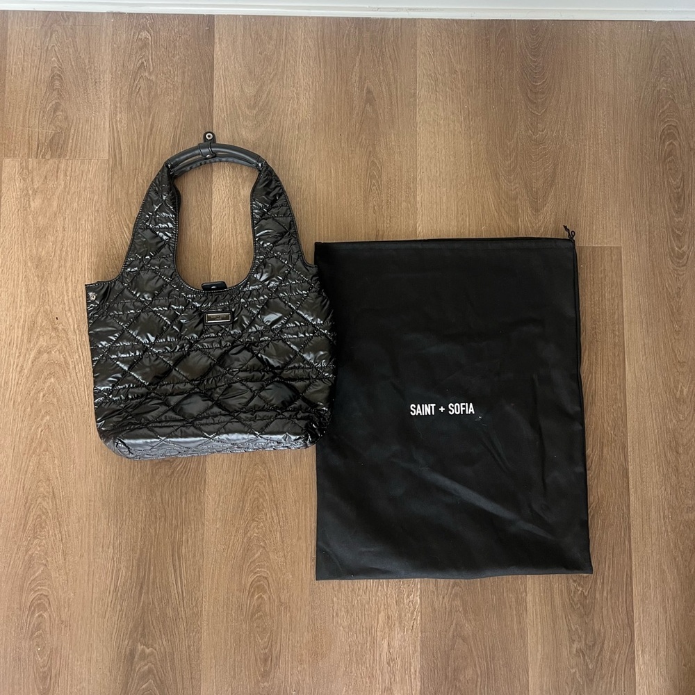 Saint + Sofia Stella Shoulder Tote | Quilted Gloss Black |Dust Bag Included